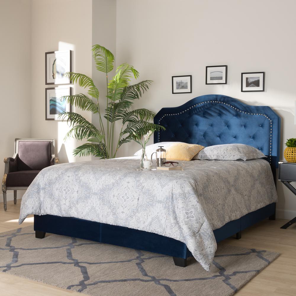 Baxton Studio Samantha Modern and Contemporary Navy Blue Velvet Fabric Upholstered Queen Size Button Tufted Bed. Picture 17