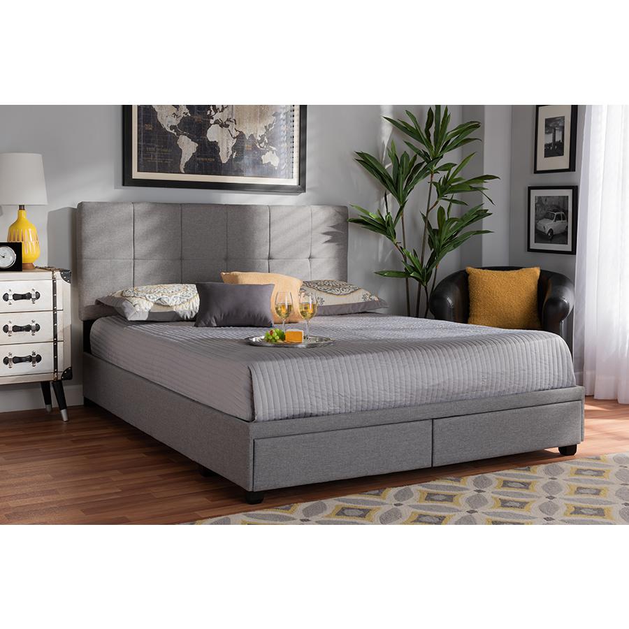 Baxton Studio Netti Light Grey Fabric Upholstered 2-Drawer King Size Platform Storage Bed. Picture 13