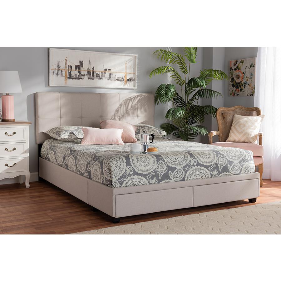 Netti Beige Fabric Upholstered 2-Drawer King Size Platform Storage Bed. Picture 25
