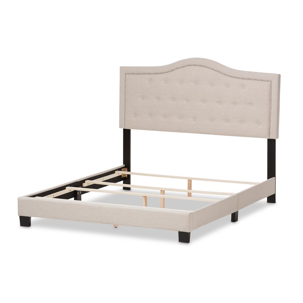 Emerson Modern and Contemporary Light Beige Fabric Upholstered King Size Bed. Picture 11