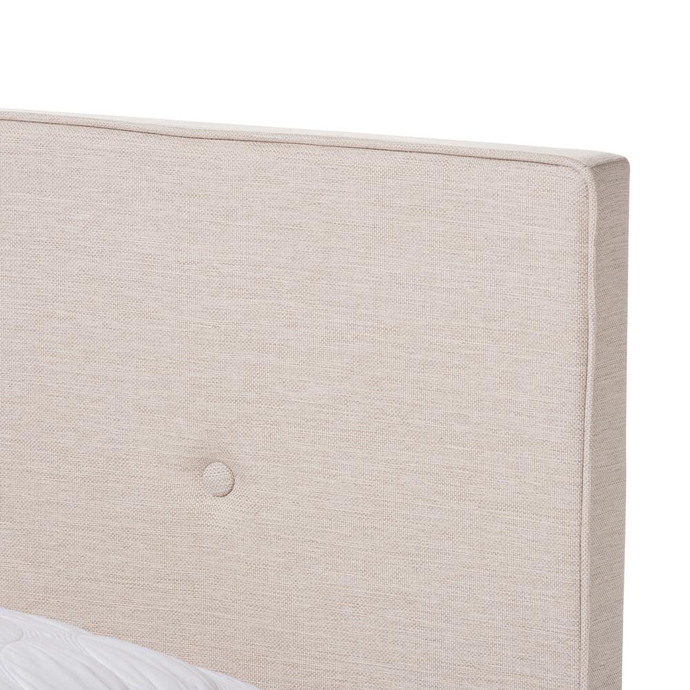 Hampton Modern and Contemporary Light Beige Fabric Upholstered King Size Bed. Picture 12