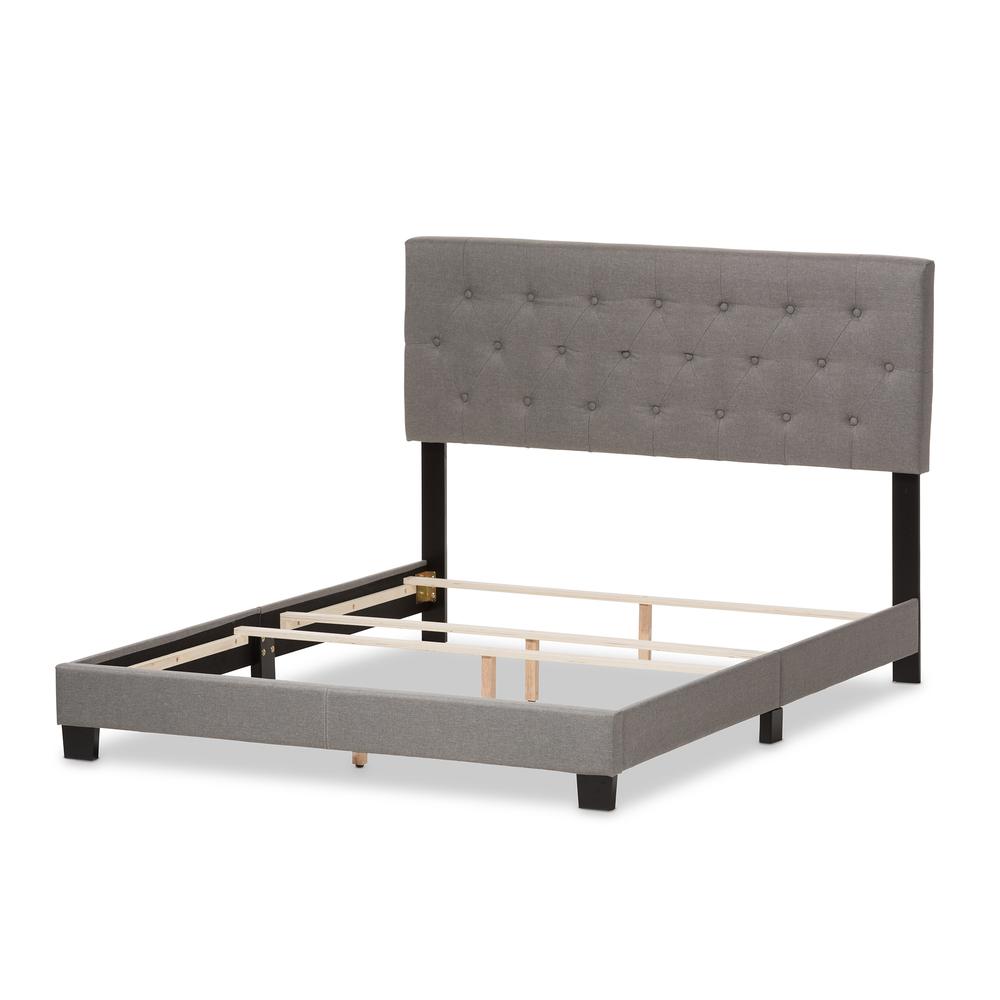 Cassandra Modern and Contemporary Light Grey Fabric Upholstered King Size Bed. Picture 11