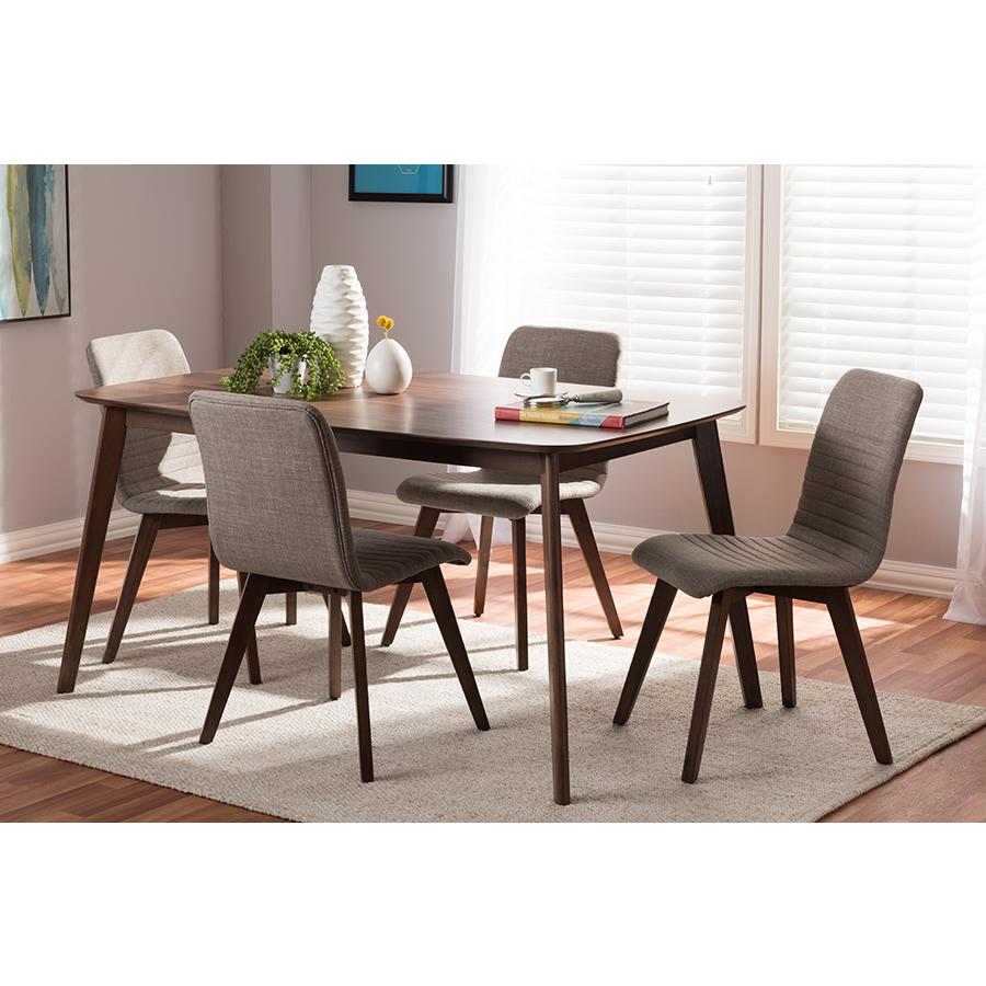 Sugar Mid-Century Modern Light Grey Fabric Upholstered Walnut Wood Finished 5-Piece Dining Set. Picture 2