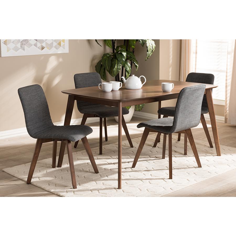 Dark Grey Fabric Upholstered Walnut Wood Finished 5-Piece Dining Set. Picture 4