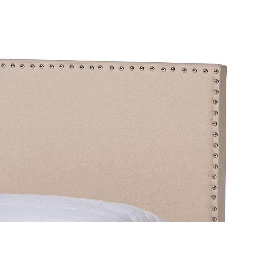 Beige Linen Fabric Upholstered Full Size Panel Bed with Nailhead Trim. Picture 4