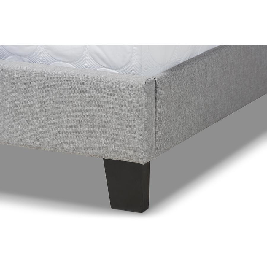 Baxton Studio Ramon Modern and Contemporary Grey Linen Fabric Upholstered Full Size Panel Bed with Nailhead Trim. Picture 5