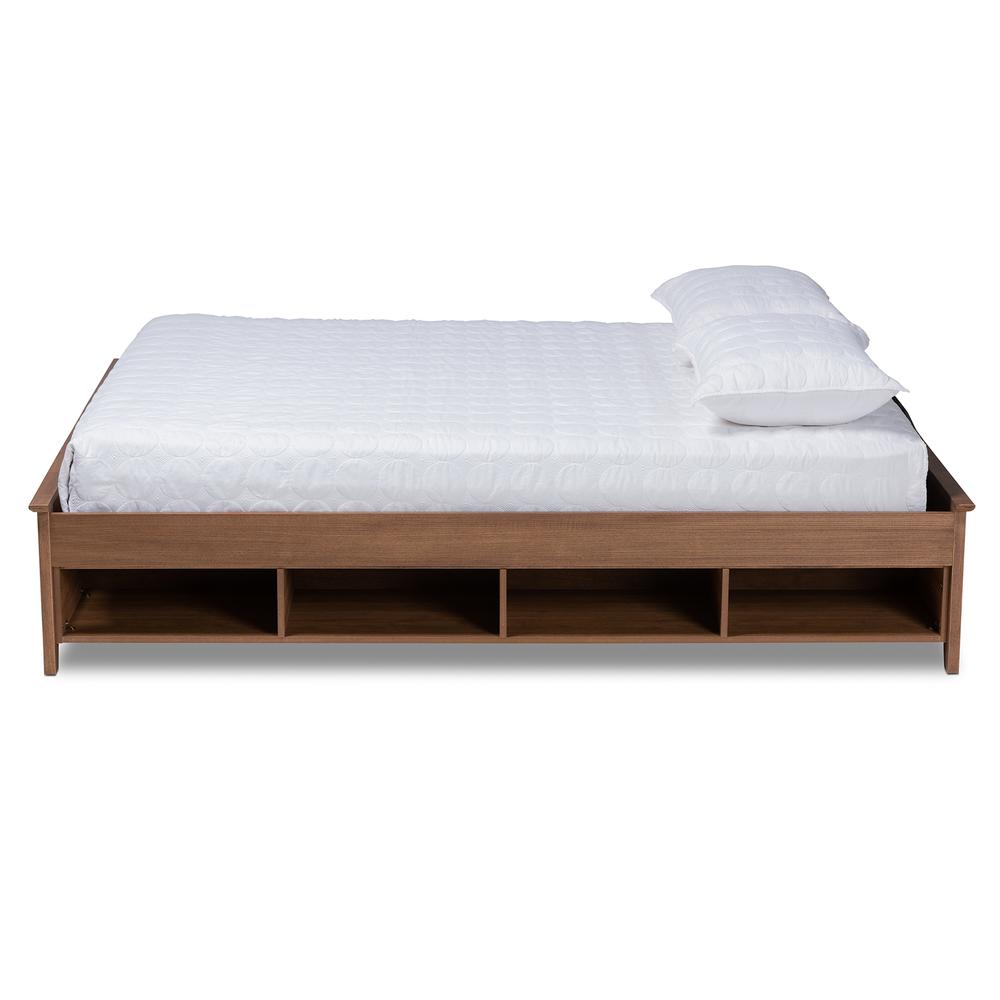 Brown Finished Wood King Size Platform Storage Bed Frame with Built-In Shelves. Picture 10