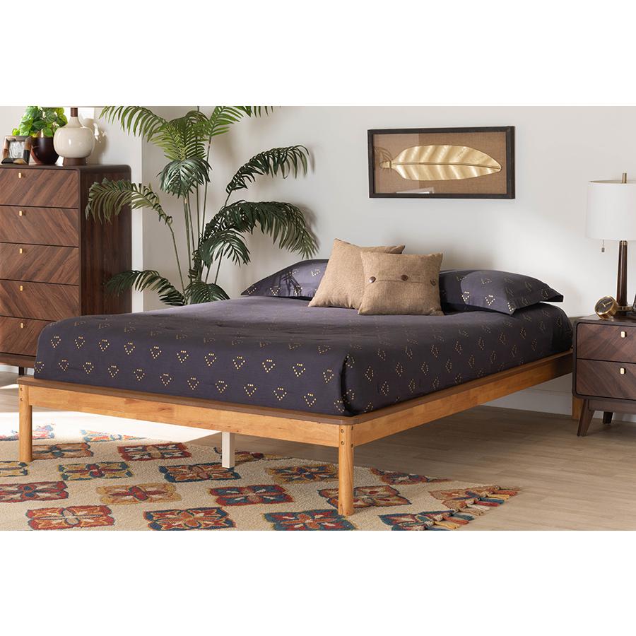 Efren Mid-Century Modern Honey Oak Finished Wood Queen Size Bed Frame. Picture 6