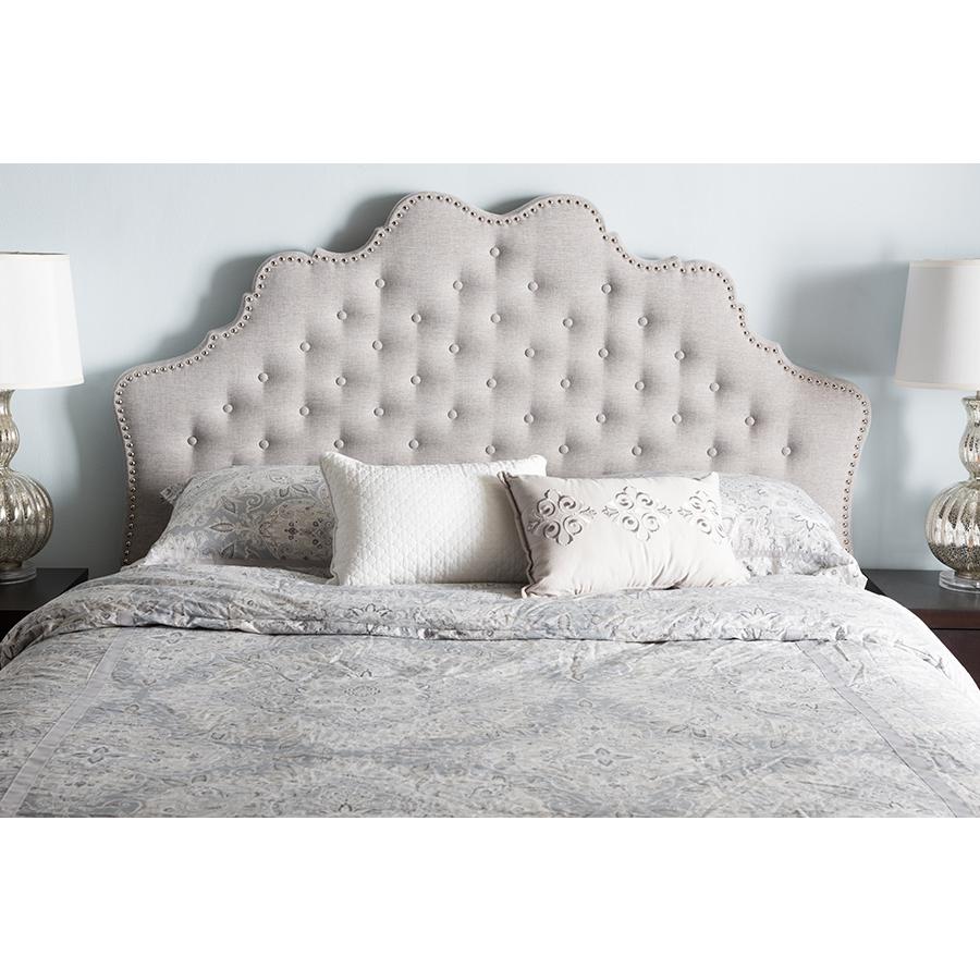 Hilda Modern and Contemporary Greyish Beige Fabric King Size Headboard. Picture 4