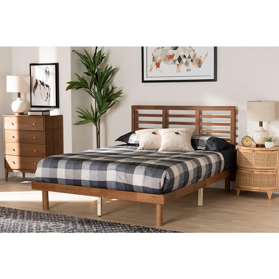 Lucine Mid-Century Modern Ash Walnut Finished Wood Queen Size Platform Bed. Picture 6