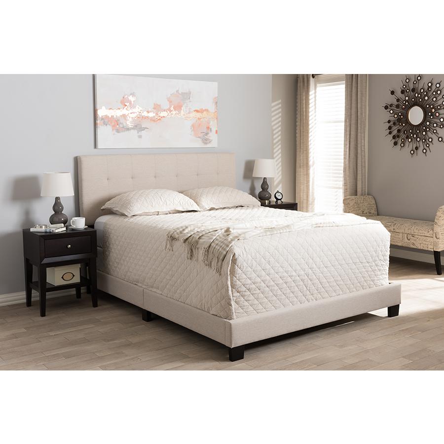 Beige Fabric Upholstered Grid-tufting King Size Bed. Picture 5