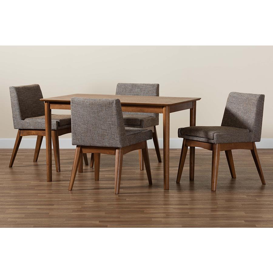 Gravel Fabric Upholstered and Walnut Brown Finished Wood 5-Piece Dining Set. Picture 8