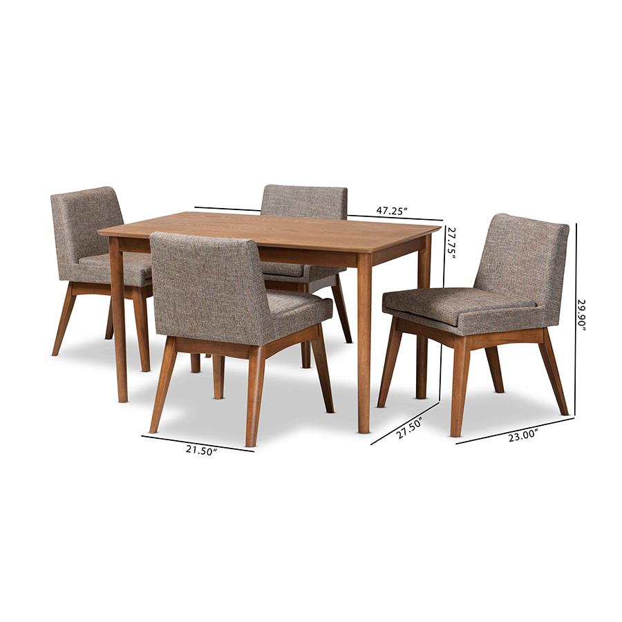 Gravel Fabric Upholstered and Walnut Brown Finished Wood 5-Piece Dining Set. Picture 9