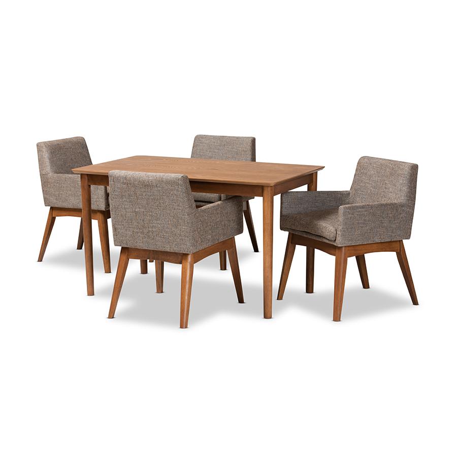Gravel Fabric Upholstered and Walnut Brown Finished Wood 5-Piece Dining Set. Picture 1