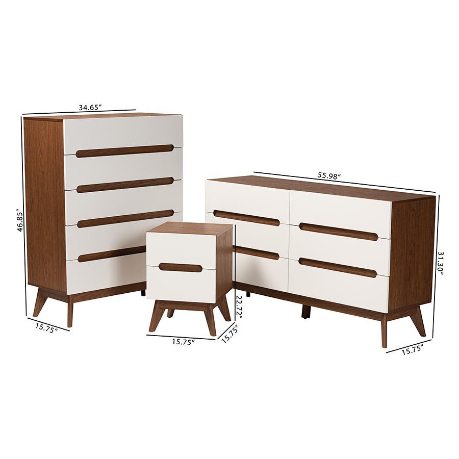 Two-Tone White and Walnut Brown Finished Wood 3-Piece Storage Set. Picture 10