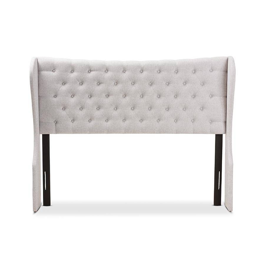 Cadence Modern and Contemporary Greyish Beige Fabric Button-Tufted Queen Size Winged Headboard. Picture 3