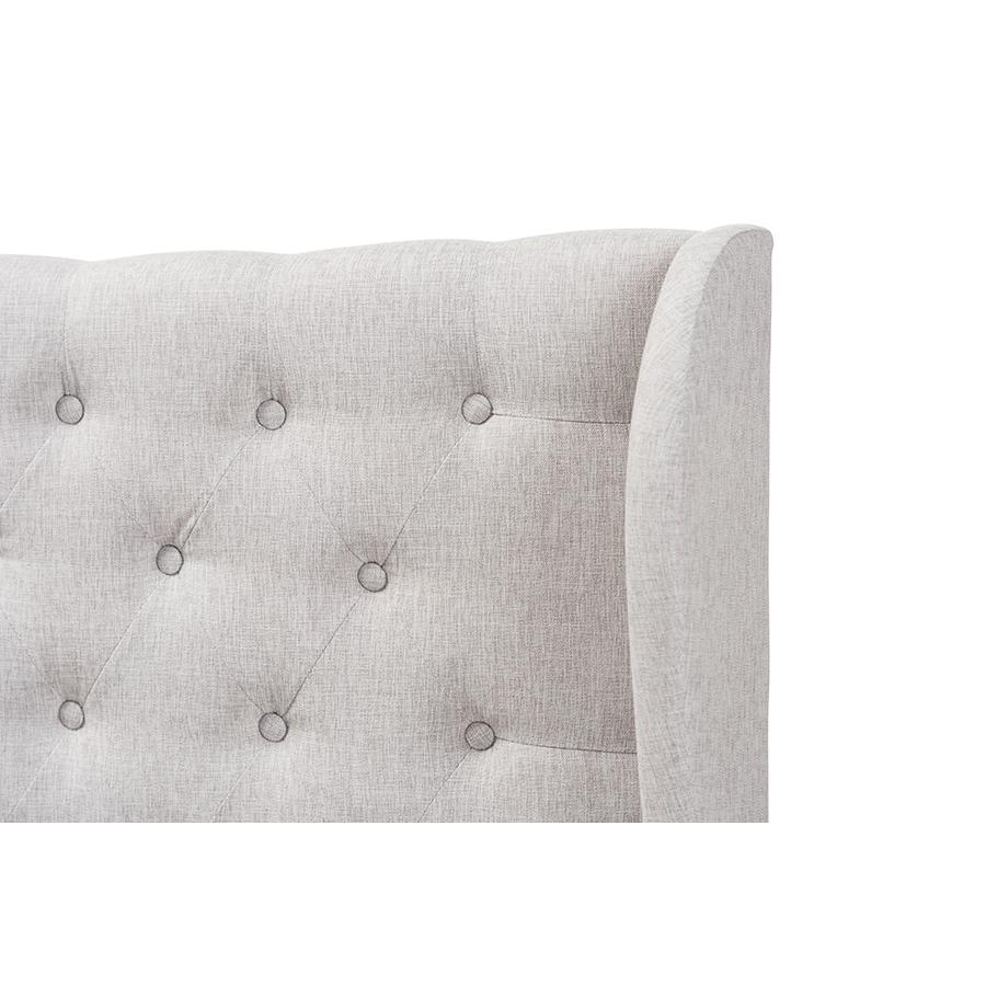 Cadence Modern and Contemporary Greyish Beige Fabric Button-Tufted King Size Winged Headboard. Picture 4