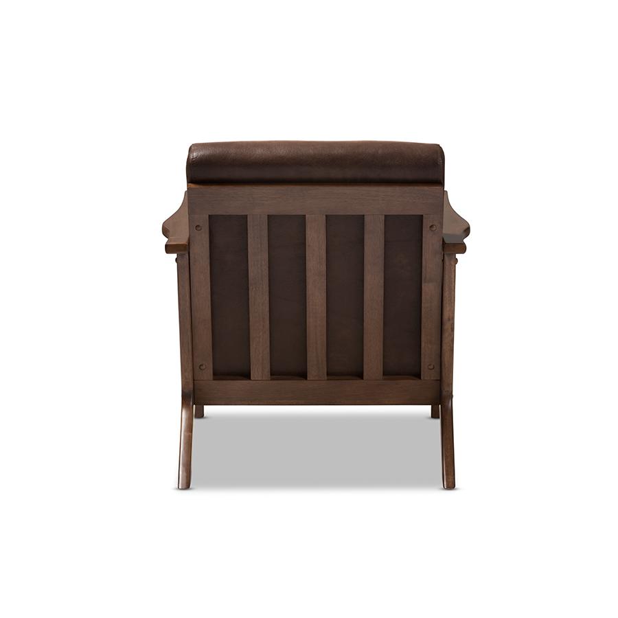 Baxton Studio Bianca Mid-Century Modern Walnut Wood Dark Brown Distressed Faux Leather Effect Lounge Chair. Picture 4