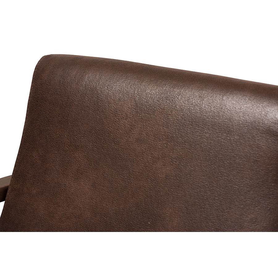 Baxton Studio Bianca Mid-Century Modern Walnut Wood Dark Brown Distressed Faux Leather Effect Lounge Chair. Picture 5