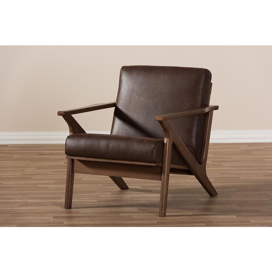 Baxton Studio Bianca Mid-Century Modern Walnut Wood Dark Brown Distressed Faux Leather Effect Lounge Chair. Picture 8
