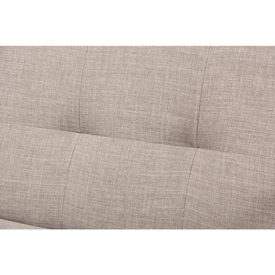 Bianca Mid-Century Modern Walnut Wood Light Grey Fabric Tufted 3-Seater Sofa. Picture 5