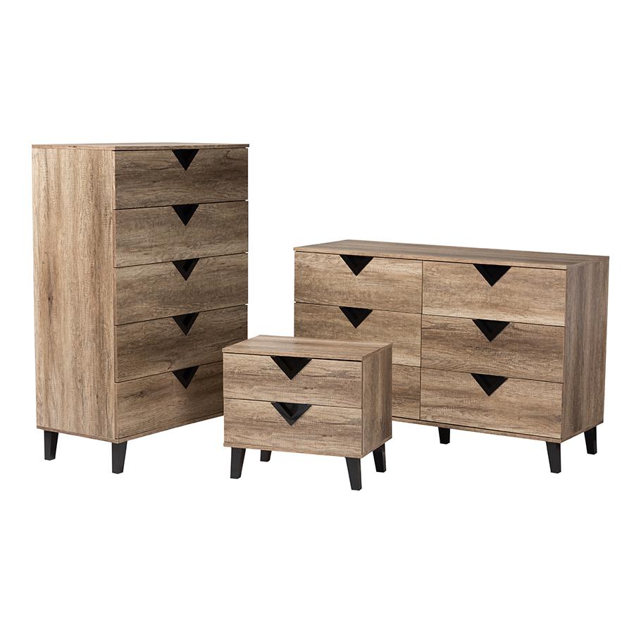 Two-Tone Black and Light Brown Finished Wood 3-Piece Storage Set. Picture 1
