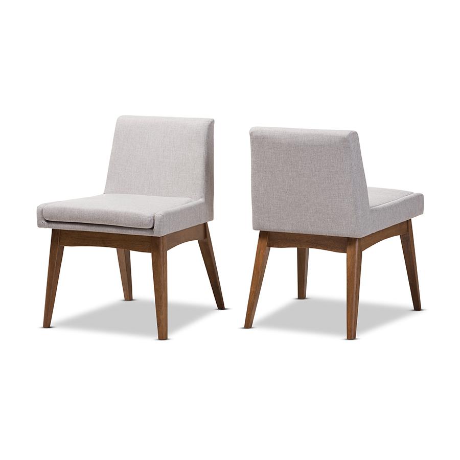 Nexus Mid-Century Modern Walnut Wood Finishing Greyish Beige Fabric Dining Side Chair. The main picture.