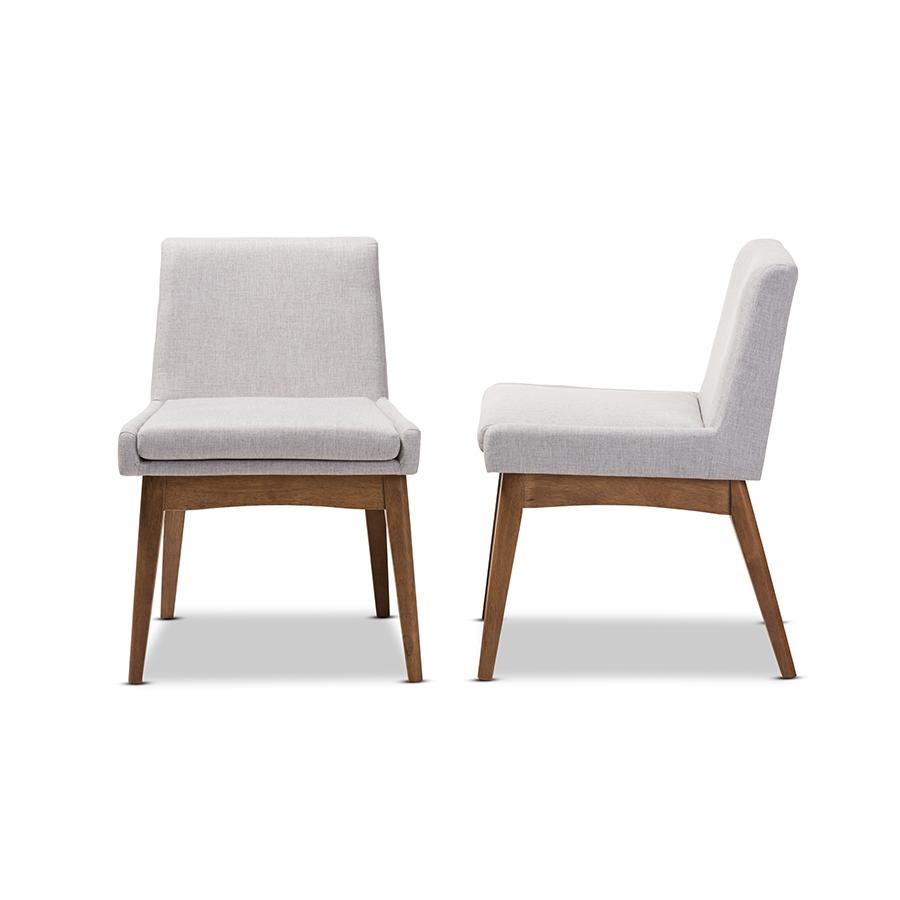 Nexus Mid-Century Modern Walnut Wood Finishing Greyish Beige Fabric Dining Side Chair. Picture 3