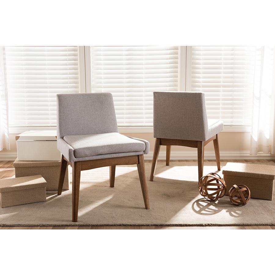 Nexus Mid-Century Modern Walnut Wood Finishing Greyish Beige Fabric Dining Side Chair. Picture 5