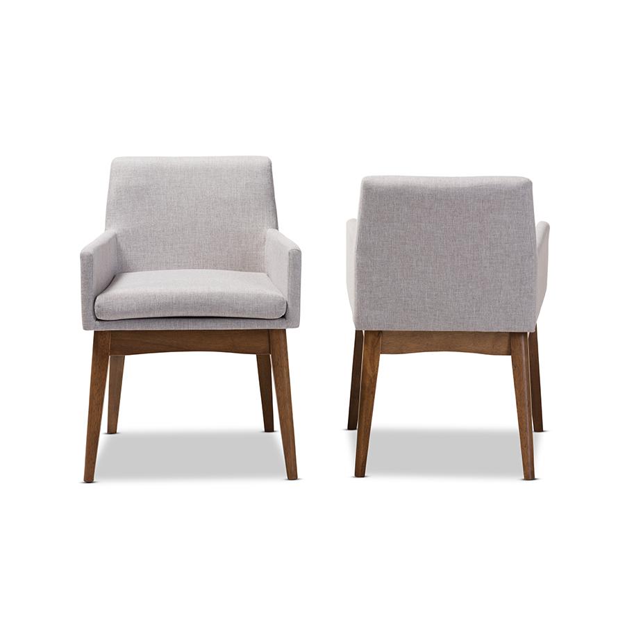 Walnut Wood Finishing Greyish Beige Fabric Dining Armchair (Set of 2). Picture 2