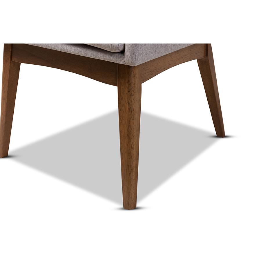 Nexus Mid-Century Modern Walnut Wood Finishing Greyish Beige Fabric Dining Armchair. Picture 4