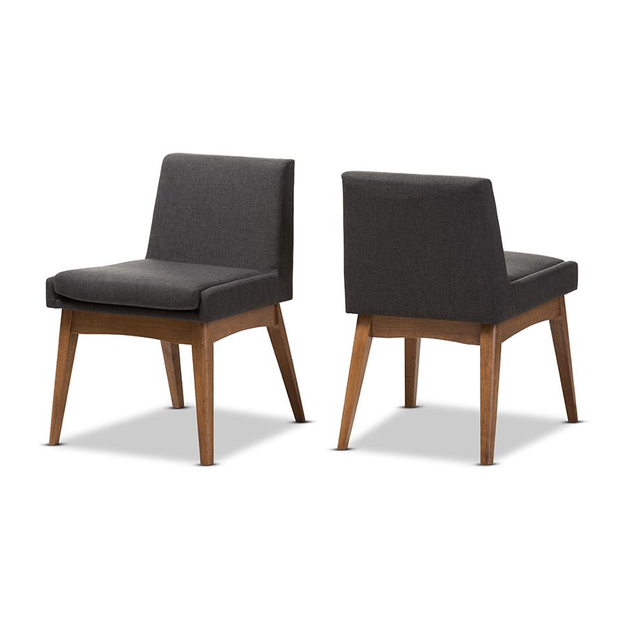 Walnut Wood Finishing Dark Fabric Dining Side Chair (Set of 2). Picture 1