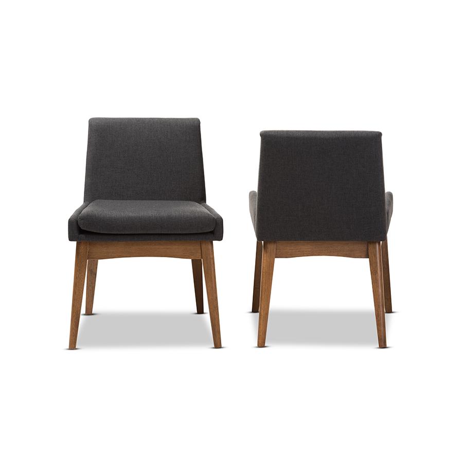 Walnut Wood Finishing Dark Fabric Dining Side Chair (Set of 2). Picture 2