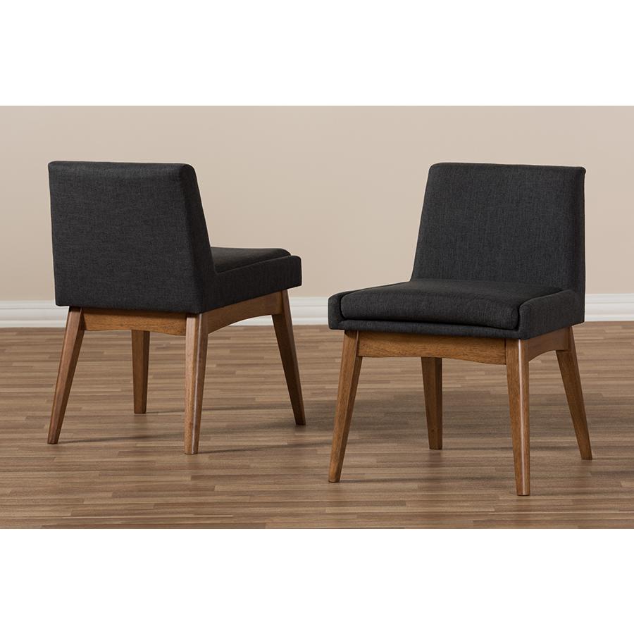 Walnut Wood Finishing Dark Fabric Dining Side Chair (Set of 2). Picture 6