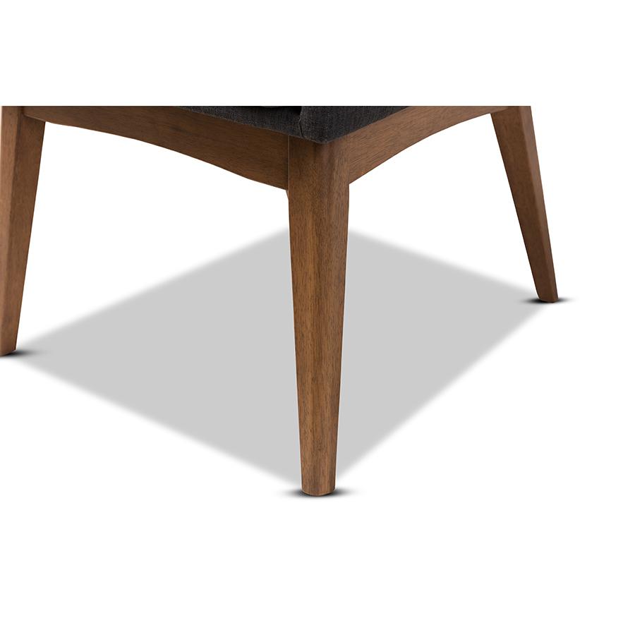 Nexus Mid-Century Modern Walnut Wood Finishing Dark Grey Fabric Dining Armchair. Picture 4