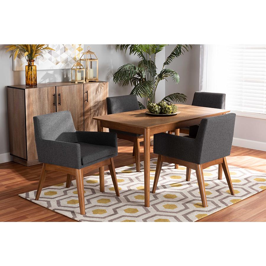 Dark Grey Fabric Upholstered and Walnut Brown Finished Wood 5-Piece Dining Set. Picture 7