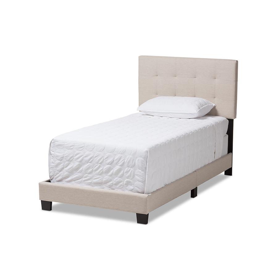 Baxton Studio Brookfield Modern and Contemporary Beige Fabric Twin Size Bed. Picture 1