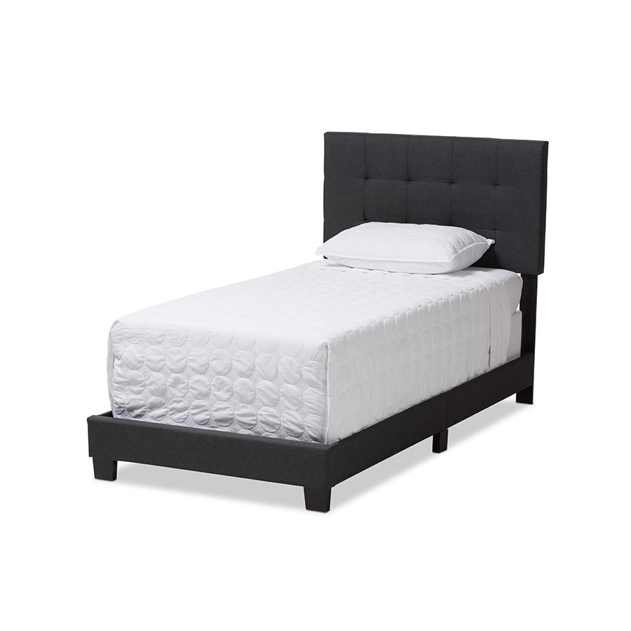 Brookfield Modern and Contemporary Charcoal Grey Fabric Twin Size Bed. Picture 1