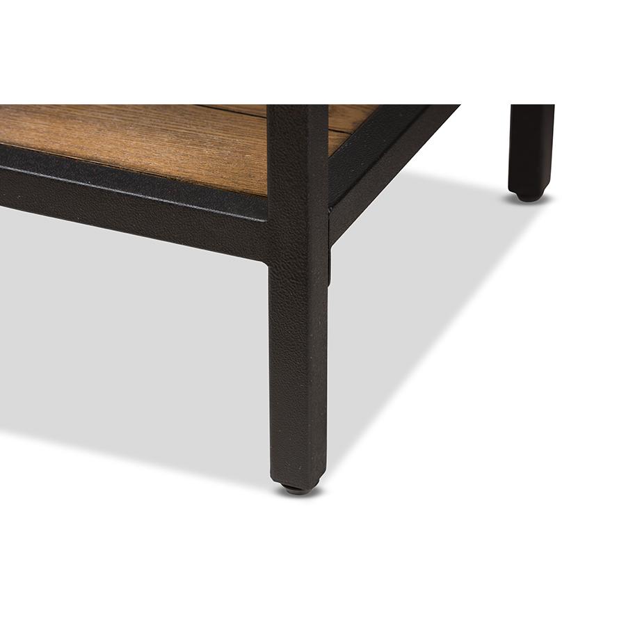 Oak Brown Finished Wood Black Finished Metal Console Table. Picture 6