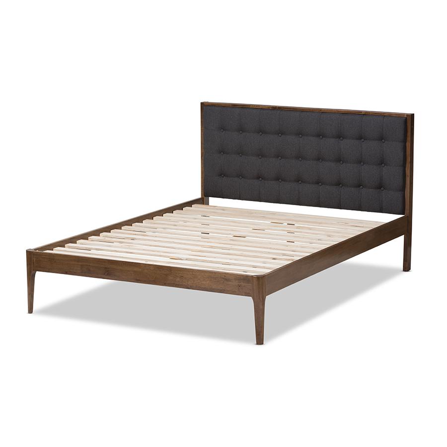 Grey Button-Tufted King Size Platform Bed. Picture 3