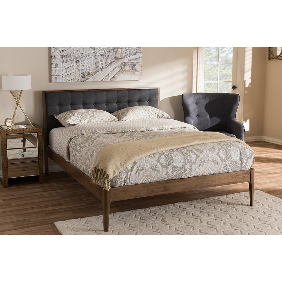 Grey Button-Tufted King Size Platform Bed. Picture 6