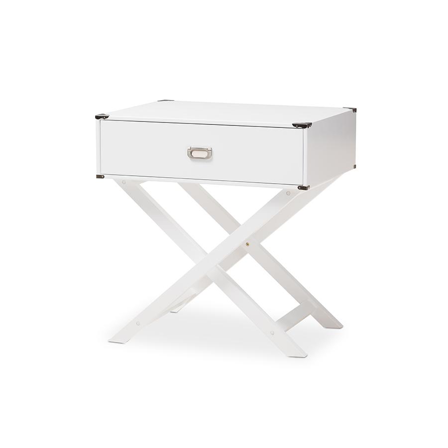 Baxton Studio Curtice Modern And Contemporary White 1-Drawer Wooden End Table. Picture 1