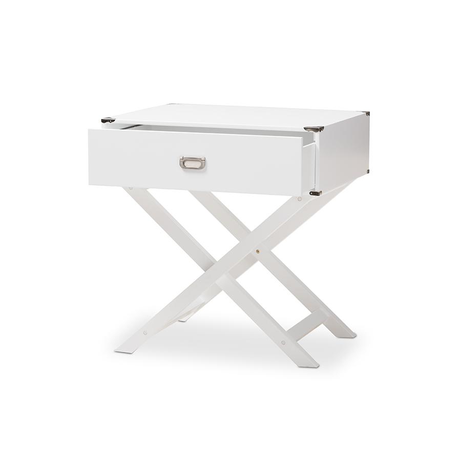 Baxton Studio Curtice Modern And Contemporary White 1-Drawer Wooden End Table. Picture 2