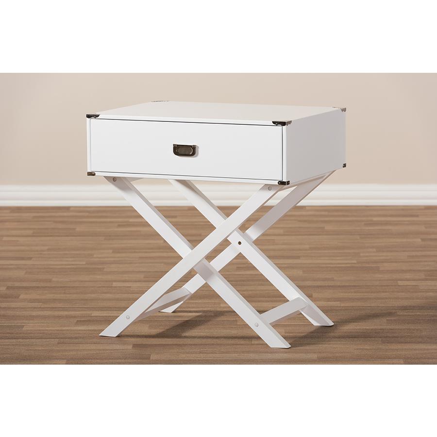 Baxton Studio Curtice Modern And Contemporary White 1-Drawer Wooden End Table. Picture 7