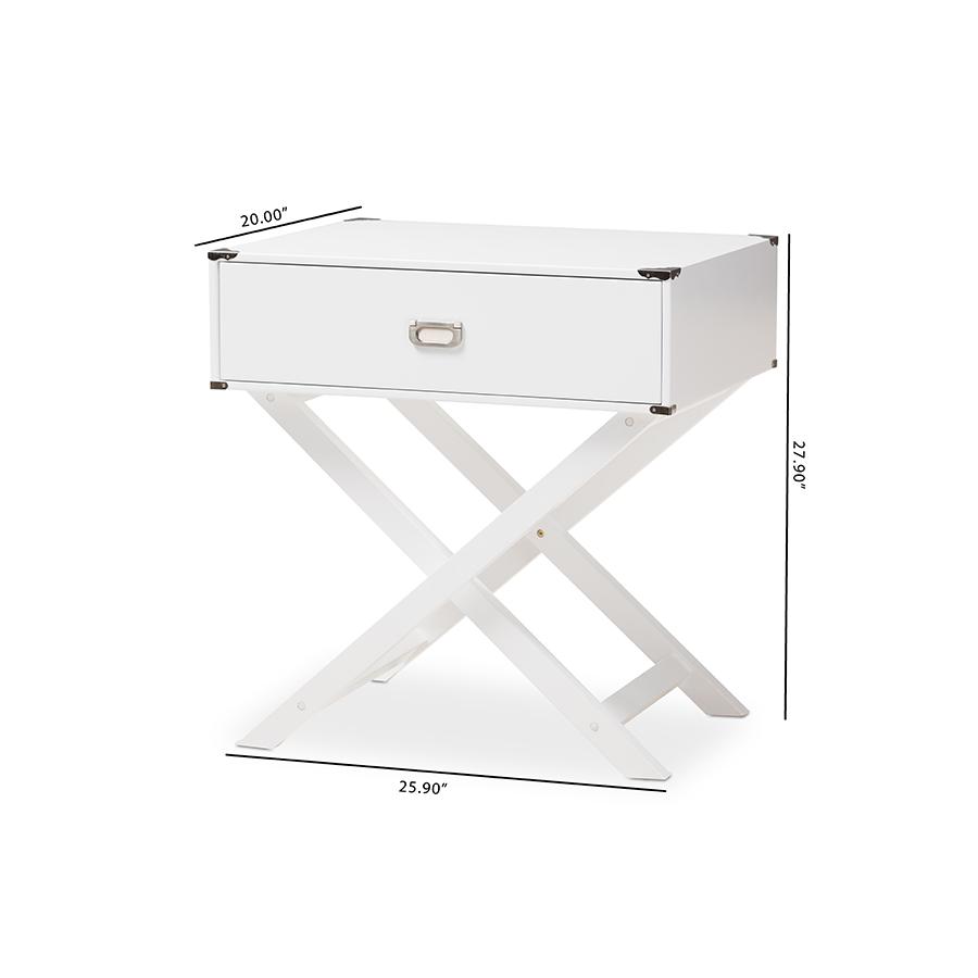 Baxton Studio Curtice Modern And Contemporary White 1-Drawer Wooden End Table. Picture 8