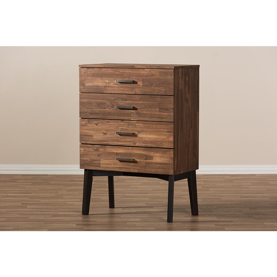 Selena Mid-Century Modern Brown Wood 4-Drawer Chest. Picture 8