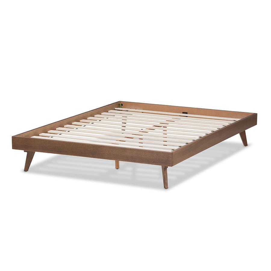 Jacob Mid-Century Modern Walnut Brown Finished Solid Wood Full Size Bed Frame. Picture 4