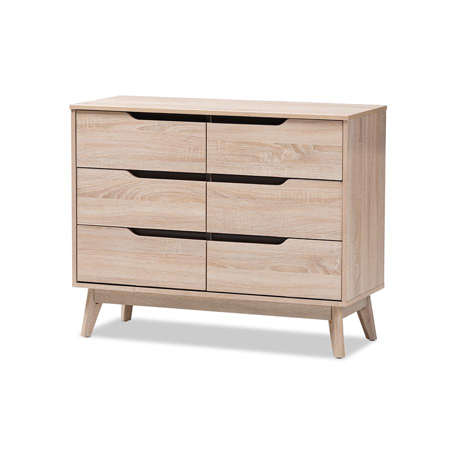 Fella Mid-Century Modern Two-Tone Oak and Grey Wood 6-Drawer Dresser. Picture 1