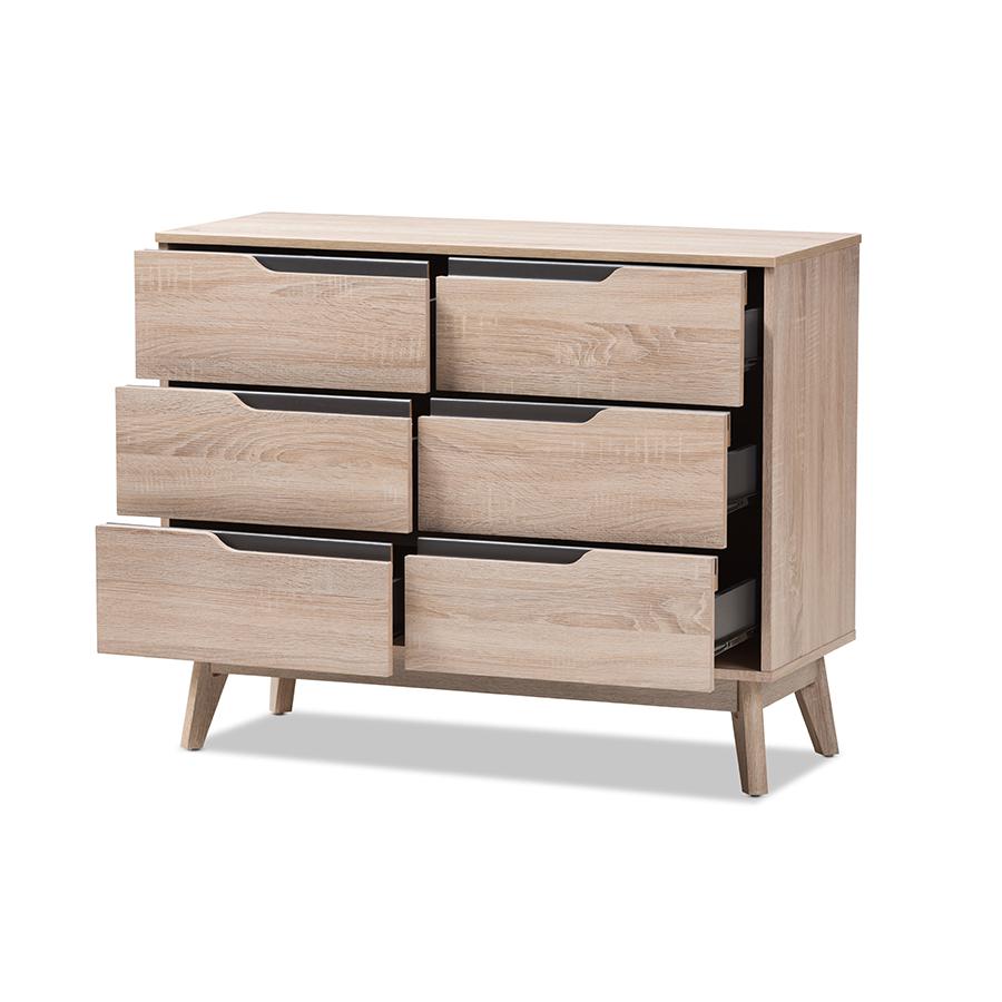 Fella Mid-Century Modern Two-Tone Oak and Grey Wood 6-Drawer Dresser. Picture 2