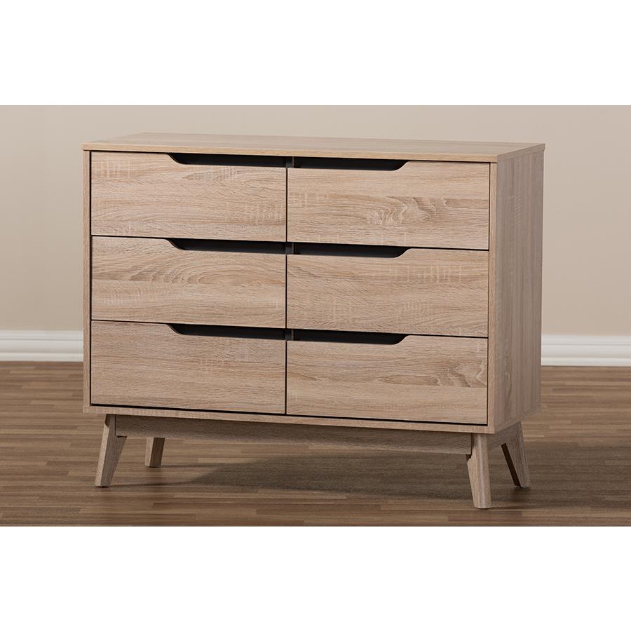 Fella Mid-Century Modern Two-Tone Oak and Grey Wood 6-Drawer Dresser. Picture 6